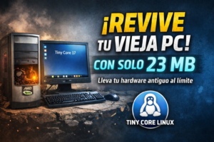 Linux ligero Tiny Core 17 funcionando en computadora antigua de 32 bits con consumo de 50MB RAM