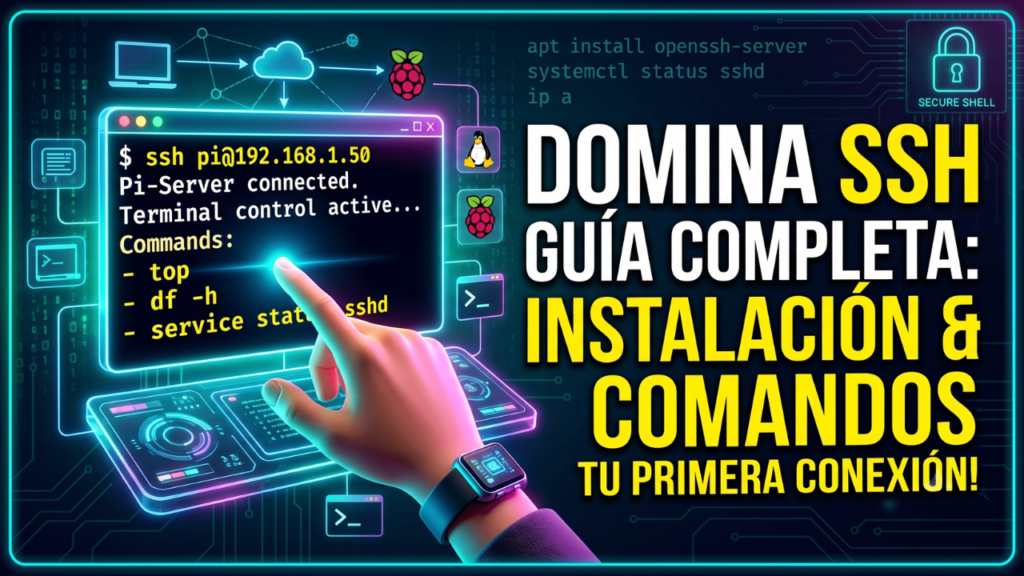 Miniatura del tutorial sobre qué es SSH, cómo instalarlo y comandos básicos para controlar servidores Linux y Raspberry Pi remotamente.