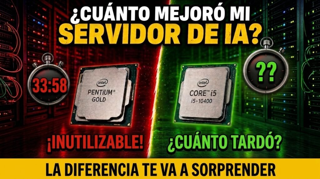 Benchmark IA local sin GPU: Pentium Gold vs i5-10400 ejecutando Gemma 4 con Ollama en Debian
