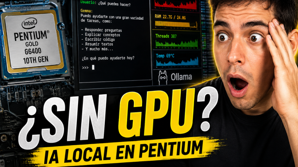 Pentium Gold ejecutando IA local con Ollama en Debian sin GPU